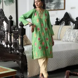 House of Chikankari Green Embroidered Kurta-image-73