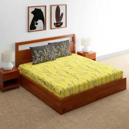 Home Ecstasy Floral Yellow 140 TC Cotton Double Bedsheet with 2 Pillow Cover-14
