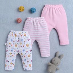 Bumzee Girls Baby Pink & White Diaper Pants Leggings Pyjamas Pack Of 3 New Born-image-66