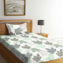 KLOTTHE Multi & Grey Floral Single Bedsheet with 1 Pillow Covers-42