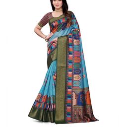 PARVOTSAV Blue Polyester Saree-image-91