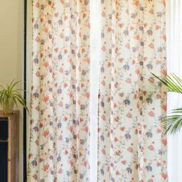 Urban Space Peach Cotton Door Curtain With Tieback & Eyelet - Set of 2-20