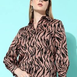 Anvi Be Yourself Peach & Black Animal Print Shirt-image-8