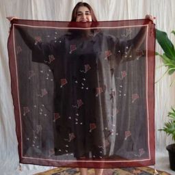 The Indian Ethnic Co Kites Black Ajrakh Handblock Printed Mul Scarf-42