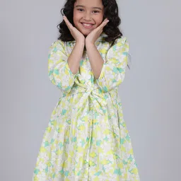 Cantabil Girls Floral Print Puff Sleeve Fit & Flare Mini Dress-image-62