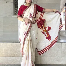 Anouk Ethnic Motifs Beads and Stones Block Print Saree image 1