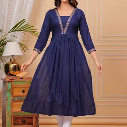 SGRF Floral Yoke Design Square Neck Thread Work Pleated A-Line Kurta-11