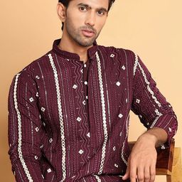 Anouk Men Embroidered Regular Mirror Work Kurta with Pyjamas image 4