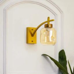 Kapoor E Illuminations Hadano Shine Brass & Amber Glass Single Light Wall Lamp-image-93