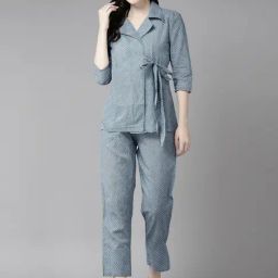 Yufta Grey Cotton Printed Tunic Pant Set-picture-11