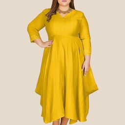 Curvy Lane Women Plus Size Fit & Flare Silk Ethnic Midi Dress-picture-38