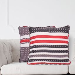 SWAYAM Grey & White Set of 2 Striped Square Cushion Covers-11