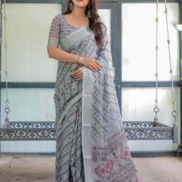 SGF11Abstract Printed Pure Linen Zari Saree-picture-2