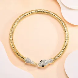 MEENAZ Gold-Plated Stainless Steel American Diamond Studded Anti Tarnish Snake Necklace-45