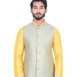 Manyavar Green Self Print Ethnic Jacket-image-0