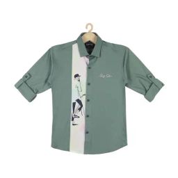 Cavio Kids Green & White Color Block Full Sleeves Shirt-image-94
