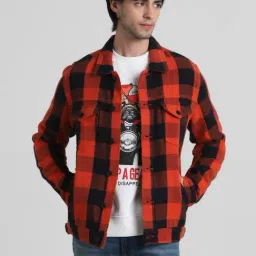 Jack & Jones Orange Cotton Regular Fit Checks Shacket-image-43