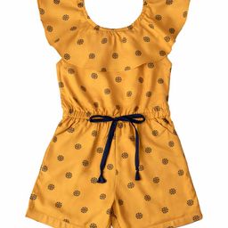 Hunny Bunny Girls Mustard Yellow & Black Off-Shoulder Printed Jumpsuit-24