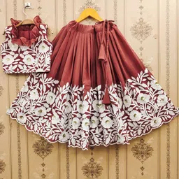 DHRUV CREATION Girls Embroidered Thread Work Ready to Wear Lehenga &-image-69