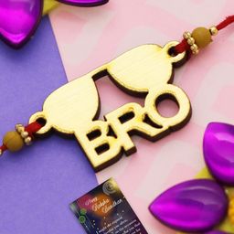 Silver Shine Gold Toned Rakhi With Roli Chawal & Greeting Card Kankawati Pooja Thali-image-56