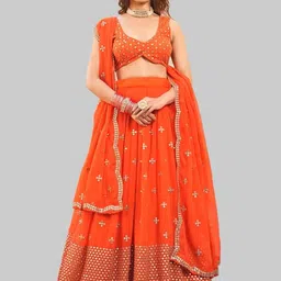 KALINI Embroidered Mirror Work Semi-Stitched Lehenga & Unstitched Blouse With Dupatta-picture-25
