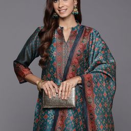 Varanga Printed Regular Chanderi Silk Kurta with Trousers & Dupatta-picture-19