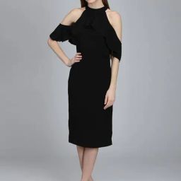 DODO & MOA Black Slim Fit Midi Dress-image-93