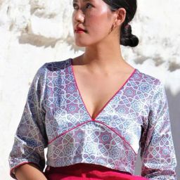 Chidiyaa Red Silver Blockprinted Mashru Silk Blouse Lagn-picture-18