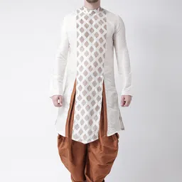 DEYANN Men Off-White & Bronze-Toned Printed Kurta with Patiala-picture-39