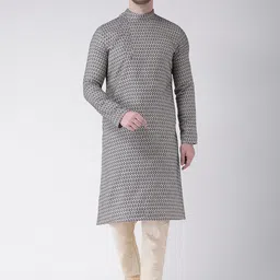 DEYANN Men Navy Blue & Cream-Coloured Printed Straight Kurta-7