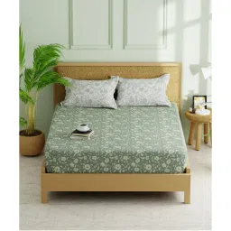 KOPA Double Bed Fitted Bed Sheet With Pillow Covers (Lorenzo) Floral-Green (Queen)-picture-16