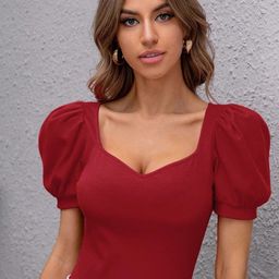 FERY LONDON Women Ribbed Sweetheart Neck Regular Top-image-46