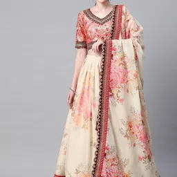 FABPIXEL Embroidered Sequinned Semi-Stitched Lehenga & Unstitched Blouse With Dupatta-picture-6