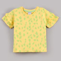 Bloom Up Cotton Half Sleeves Printed Tops - Yellow Green-image-6