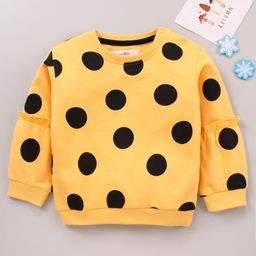Kookie Kids Terry Full Sleeves Sweatshirt Polka Dot Print with Frill Detailing - Yellow-image-96