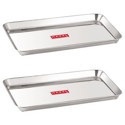 HAZEL Stainless Steel Serving Trays Rectangle Premium Dining Table Plater Silver - Pack of 2-12
