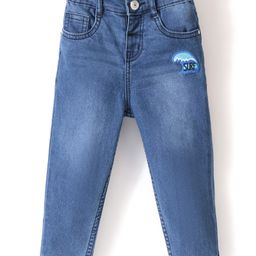 Babyhug Cotton Spandex Full Length Stretchable Washed Denim Jeans with Surf Embroidery   Fly With Zipper -  Blue-image-12