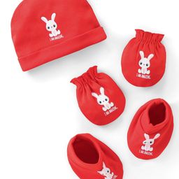Doodle Poodle 100% Cotton Bunny Print Cap Mittens & Booties Set Red - Diameter 11 cm-image-20