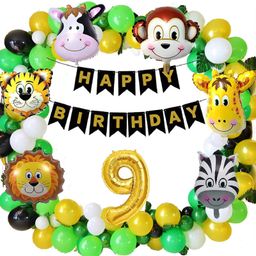 Bubble Trouble Jungle Theme Birthday Decoration 10 Year Birthday Decorations Items Kit Combo 5 Animal foil Balloons Pack of 78- Multicolor-image-3
