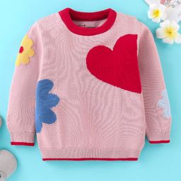 ToffyHouse 100% Flatknitted Cotton Full Sleeves Pullover Heart Design - Pale Rose Pink-picture-22