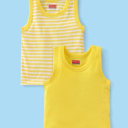 Babyhug 100% Cotton Knit Sleeveless Striped & Solid Sando Pack of 2 - Yellow-image-34