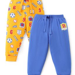 Babyhug Cotton Full Length Lounge Pants Football Print Pack of 2 - Blue & Yellow-picture-25