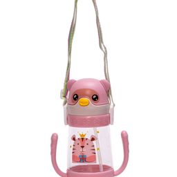 Adore Bear Hug! The U Shaped Twin Handle Straw Sipper with an Adjustable Strap 400ml(Pink)-0