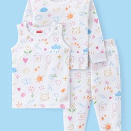 Babyhug Full Sleeves Vest Pullover & Pant Thermal Wear Combo Floral Print Pack Of 3 - Off White-image-57