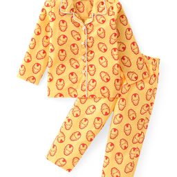 Babyhug Marvel Cotton Woven Full Sleeves Night Suit with Avengers All over Print - Yellow-image-39