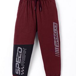 Smarty Boys Looper Knit Full Length Lounge Pant With Text Print - Maroon-picture-15