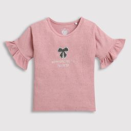 Tiny Girl Three Fourth Sleeves Text Printed Top -  Pink-image-89