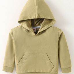 Zero Cotton Knit Full Sleeves Solid Color Hooded Sweatshirt with Kangaroo Pockets - Olive Green-picture-25