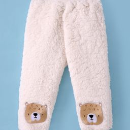 Little Kangaroos Fleece Woven Full Length Lounge Pant with Bear Patch - Off White-picture-42