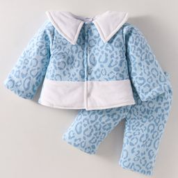 Mom's pet Cotton Lycra Full Sleeves Abstract Printed Jacket With Coordinating Pant Set - Blue-picture-18